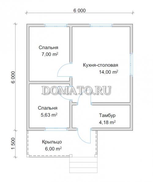 Проект одноэтажного деревянного дачного дома 6*6. Одноэтажный дом 6 на 6
