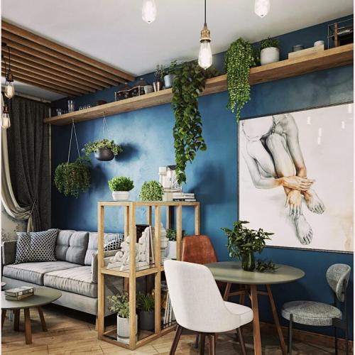 Маленькая студия в модном синем цвете,26 кв.м. 02