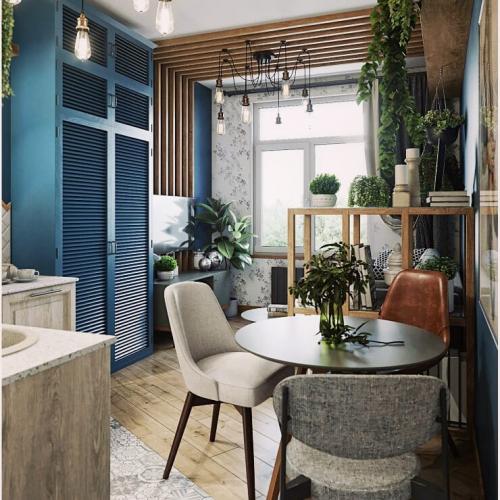 Маленькая студия в модном синем цвете,26 кв.м. 05