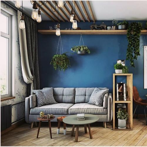 Маленькая студия в модном синем цвете,26 кв.м. 01