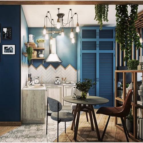 Маленькая студия в модном синем цвете,26 кв.м. 04