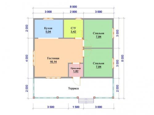 Планировка дома 8х8 одноэтажный 2 спальни