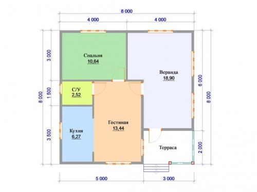 Планировка дома 8х8 одноэтажный 2 спальни