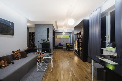 Кухня — гостиная в темно — сером цвете 01