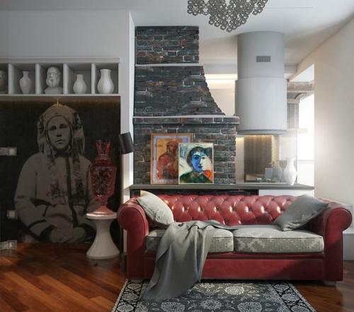 Удивительный дизайн квартиры с печкой 09