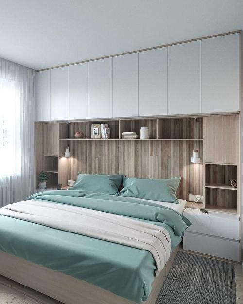 Навесные шкафы в спальне 02