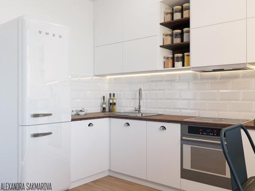 Маленькая белоснежная кухня 01