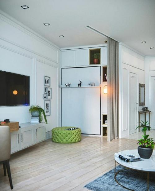 Квартира — студия 33м² с кроватью-трансформером. Как вам такое решение? 02