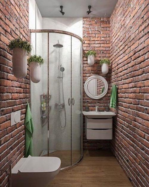 Идеи дизайна санузлов с кирпичной стеной 06
