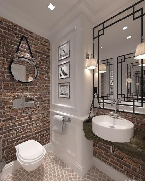 Идеи дизайна санузлов с кирпичной стеной 04