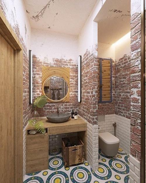 Идеи дизайна санузлов с кирпичной стеной 03
