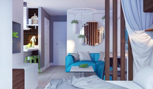 Дизайн — проект однокомнатной квартиры с зонированием на гостиную и спальную зоны 02