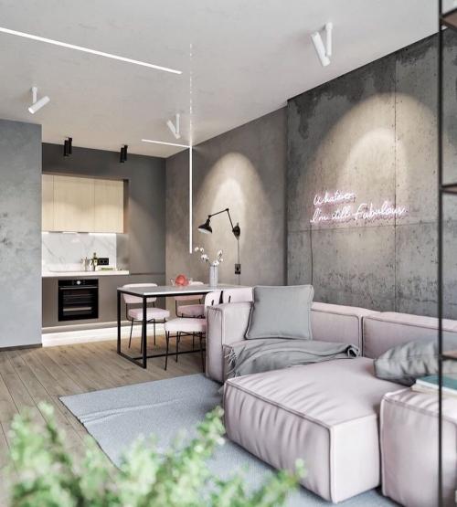 Дизайн кухни — гостиной с панорамным остеклением 01