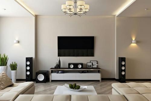 Гостиная с темной стеной приятного шоколадного цвета с объемным принтом. 04