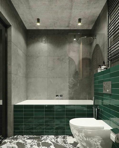 Ванная комната в сером и зеленом цвете. Как Вам дизайн? 02