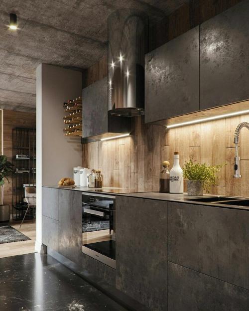 Современный дизайн кухни в темном цветовой гамме. Как Вам такой вариант? 01