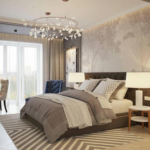 Уютная спальня из дизайн-проекта трехкомнатной квартиры в доме на Ярославском проспекте. 01