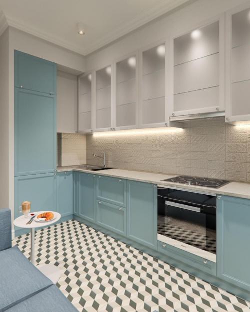 Как Вам кухня в белом и голубом цвете? 01