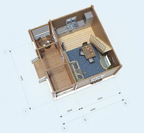 Домик 6 н.  Планировка дома 6 на 6: макеты и проекты одноэтажных и двухэтажных домов (69 фото-идей) 29