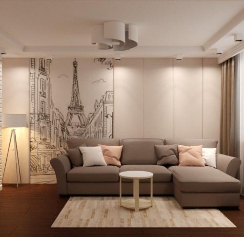 Дизайн гостиной с камином и кирпичной стеной. 04