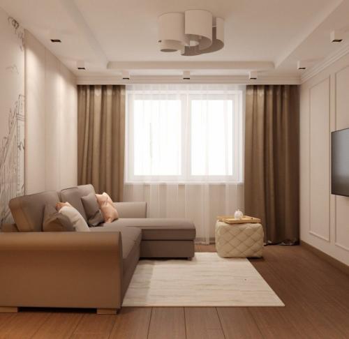 Дизайн гостиной с камином и кирпичной стеной. 02