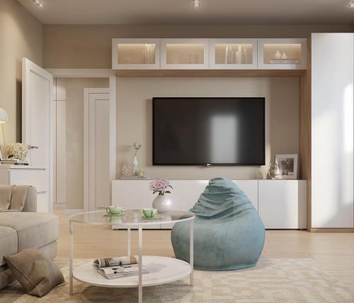 Дизайн — проект гостиной в бежевых тонах 03