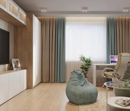 Дизайн — проект гостиной в бежевых тонах 01