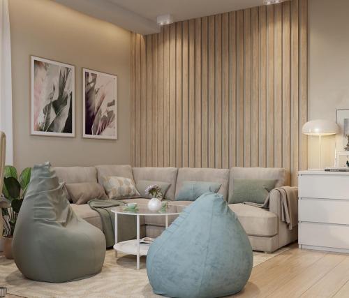 Дизайн — проект гостиной в бежевых тонах 05