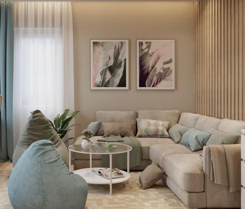 Дизайн — проект гостиной в бежевых тонах 02