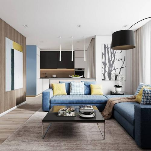 Кухня, присоединенная к гостиной в ЖК «Престиж» 03