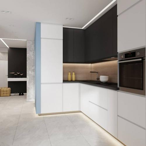 Кухня, присоединенная к гостиной в ЖК «Престиж» 04