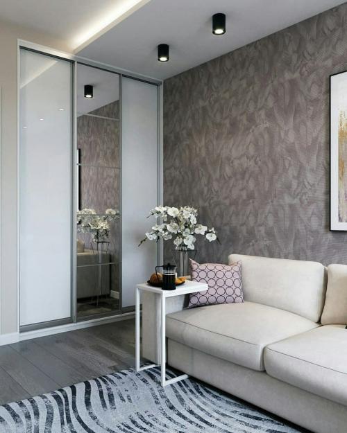 Дизайн гостиной в сером цвете 02