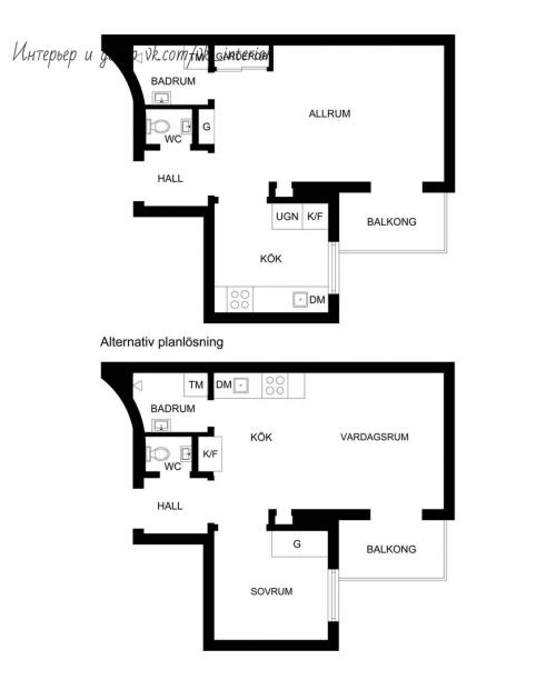 Дизайн квартиры 44 кв. м в скандинавском стиле 01