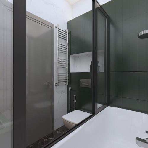 Насыщенный зеленый цвет в ванной комнате 01