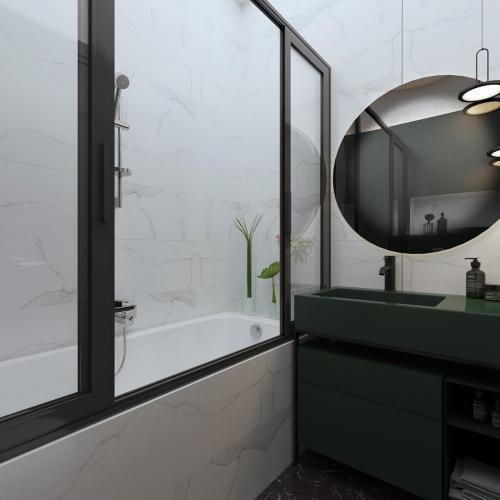 Насыщенный зеленый цвет в ванной комнате 04