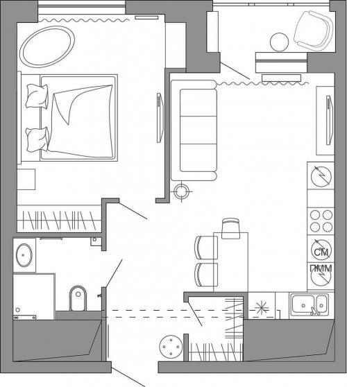Проект квартиры 45 кв. м для пары 08