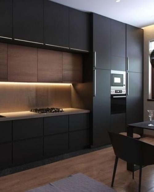 Сочетание древесных оттенков и фактур с чёрным цветом - беспроигрышный вариант для ценителей современного стиля. 02