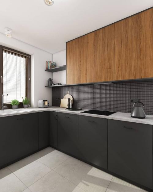 Сочетание древесных оттенков и фактур с чёрным цветом - беспроигрышный вариант для ценителей современного стиля. 01