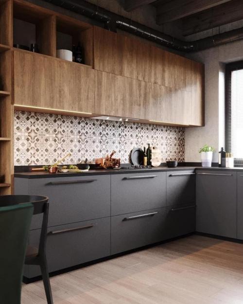 Сочетание древесных оттенков и фактур с чёрным цветом - беспроигрышный вариант для ценителей современного стиля. 05