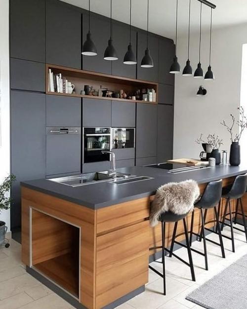 Сочетание древесных оттенков и фактур с чёрным цветом - беспроигрышный вариант для ценителей современного стиля. 03