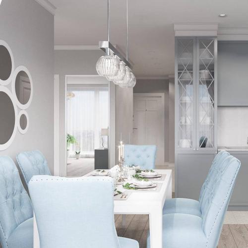 Сочетание серого и голубого цвета на кухне 01