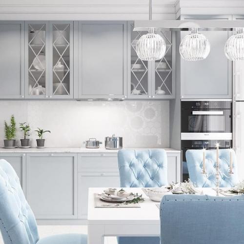 Сочетание серого и голубого цвета на кухне 03