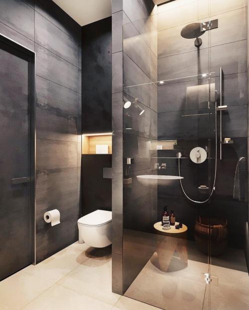 Брутальная ванная комната в сером и черном цвете 02