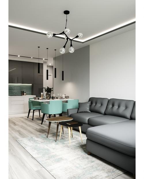 Кухня с бирюзовыми стульями 04