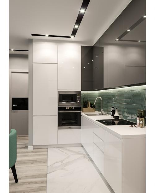 Кухня с бирюзовыми стульями 01