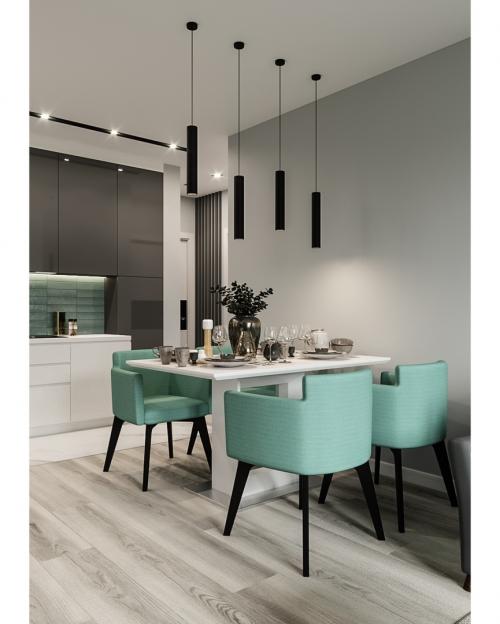 Кухня с бирюзовыми стульями 03