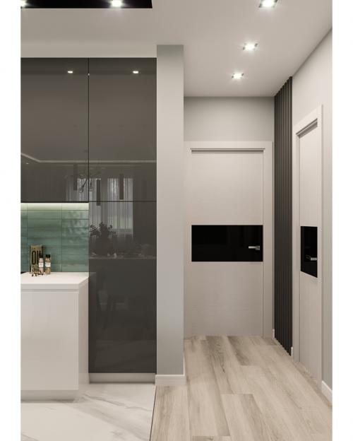 Кухня с бирюзовыми стульями 02