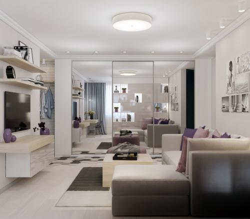 Интерьер гостиной и спальни в одной комнате 18 кв. м 03