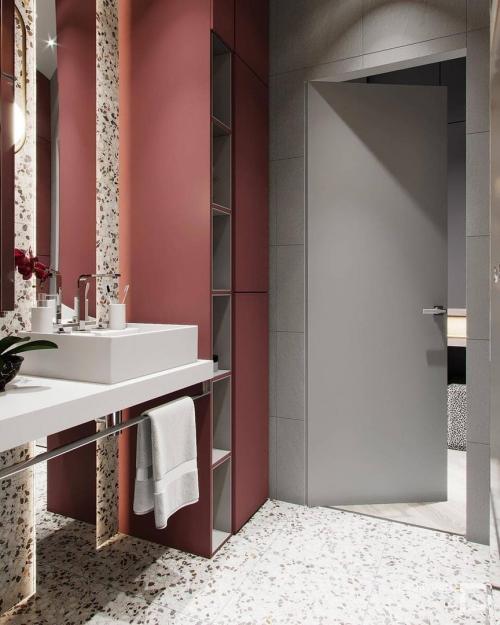 Дизайн — проект санузла с интересной расцветкой стен 01