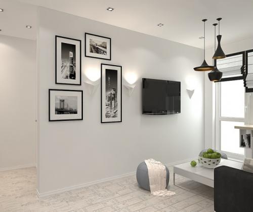 Как Вам такой вариант совмещения гостиной и кухни в однокомнатной квартире? Что бы Вы изменили? 04